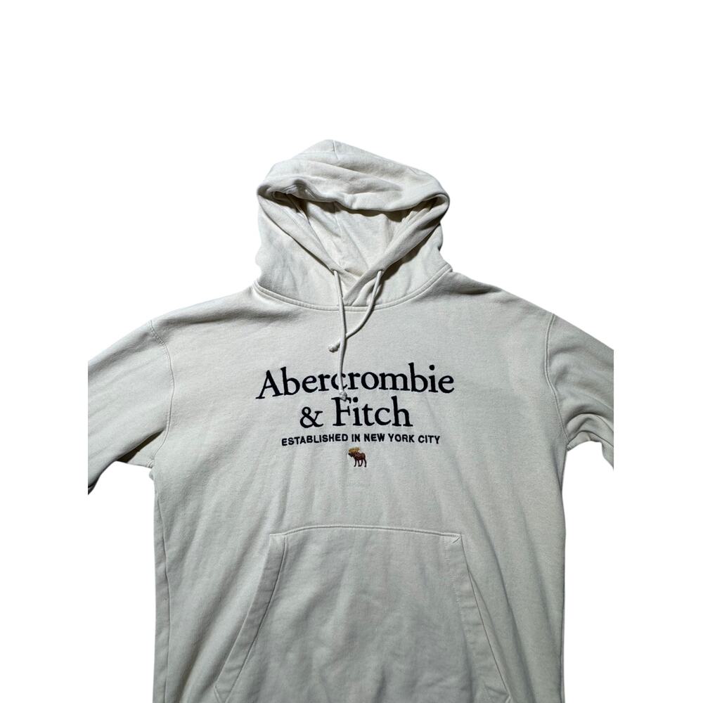 Abercrombie & Fitch Hoodie Mens S Cream Relaxed Soft A&F Fleece Graphic Pullover - Picture 8 of 16